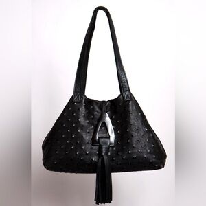 Leather Shoulder Bag Stacie Black Pyramid Tote With Horn Tassel
